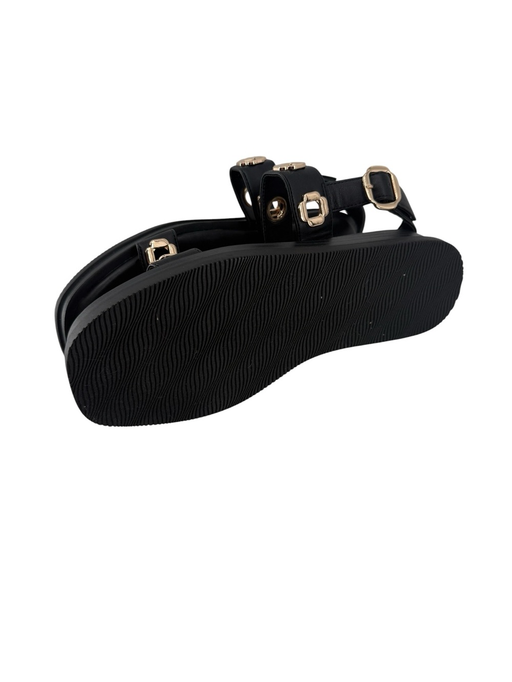 Steve Madden Tenacious Black Gold Studded Platform Sandals Womens 7.5 Gladiator - Picture 12 of 13